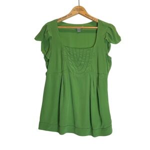 XXI 100% Silk‎ Blouse Flutter Sleeve Baby Doll Kelly Green Boho Y2K Vantage M